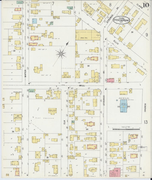 Sanborn Fire Insurance Map from Stevens Point, Portage County, Wisconsin (1898), Sheet #0010 - Historic Sanborn Fire Insurance Map Print, vintage old map wall art, antique decor, genealogy gift, Wisconsin Wisconsin map