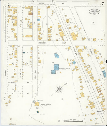 Sanborn Fire Insurance Map from Tonopah, Nye County, Nevada (1906), Sheet #0007 - Complete Map Set gallery image, historic Sanborn map, vintage wall art, Nevada Nevada