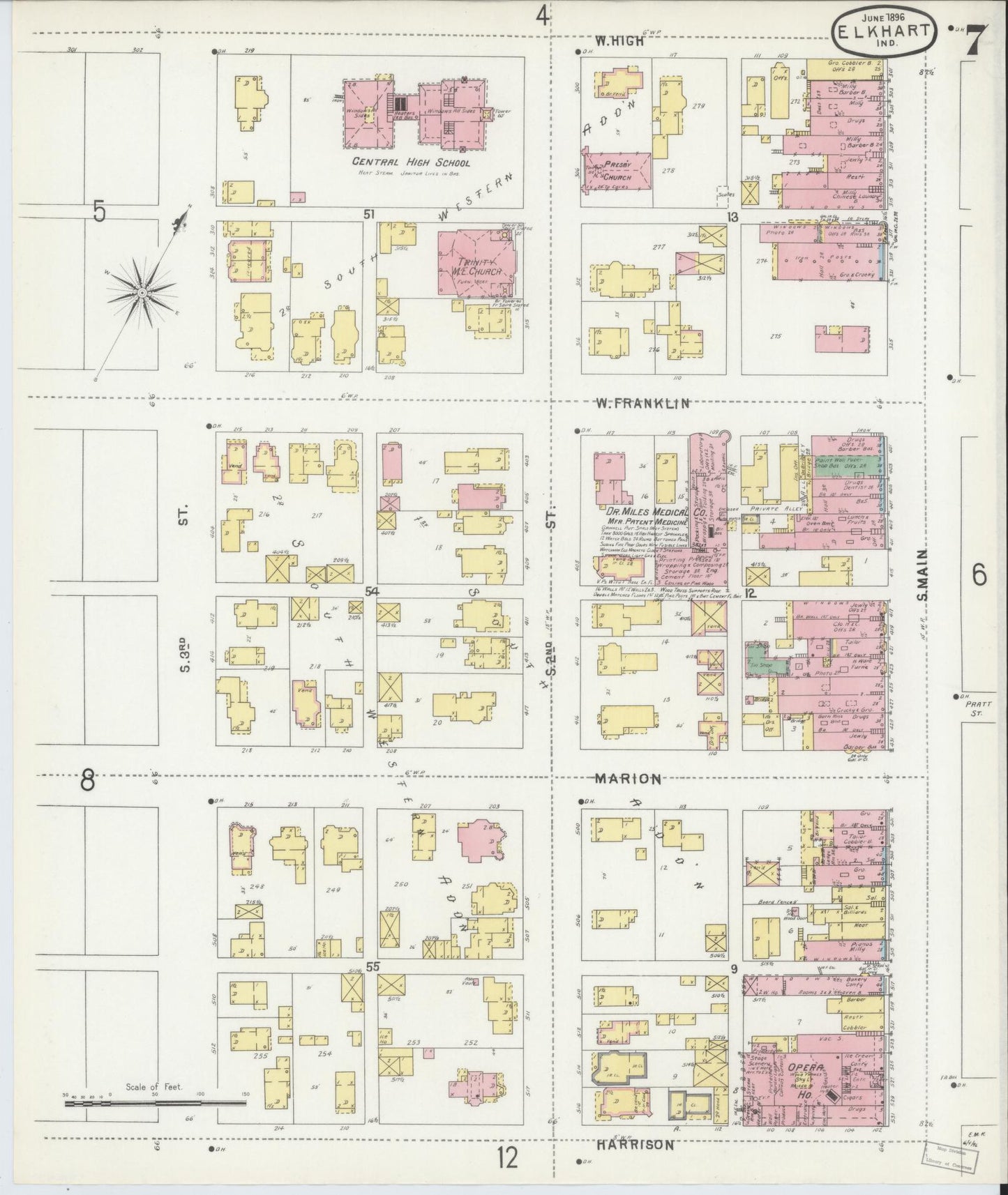 Sanborn Fire Insurance Map from Elkhart, Elkhart County, Indiana (1896), Sheet #0007 - Complete Map Set gallery image, historic Sanborn map, vintage wall art, Indiana Indiana