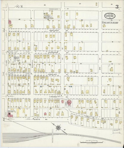 Sanborn Fire Insurance Map from Crewe, Nottoway County, Virginia (1918), Sheet #0003 - Complete Map Set gallery image, historic Sanborn map, vintage wall art, Virginia Virginia