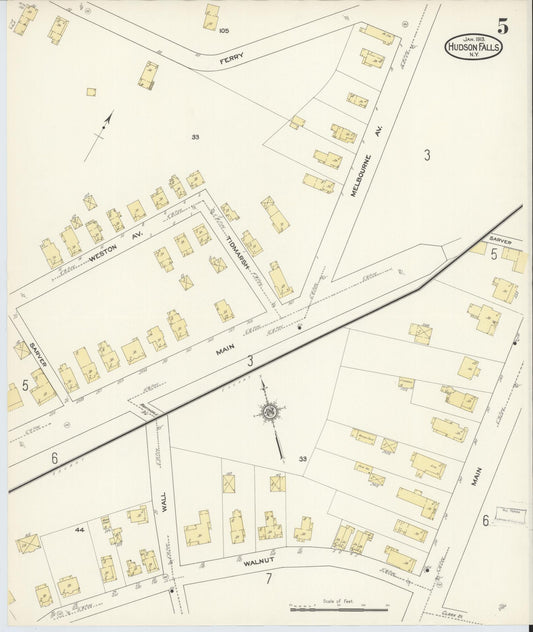 Sanborn Fire Insurance Map from Hudson Falls, Washington County, New York (1913), Sheet #0005 - Historic Sanborn Fire Insurance Map Print, vintage old map wall art, antique decor, genealogy gift, New York New York map