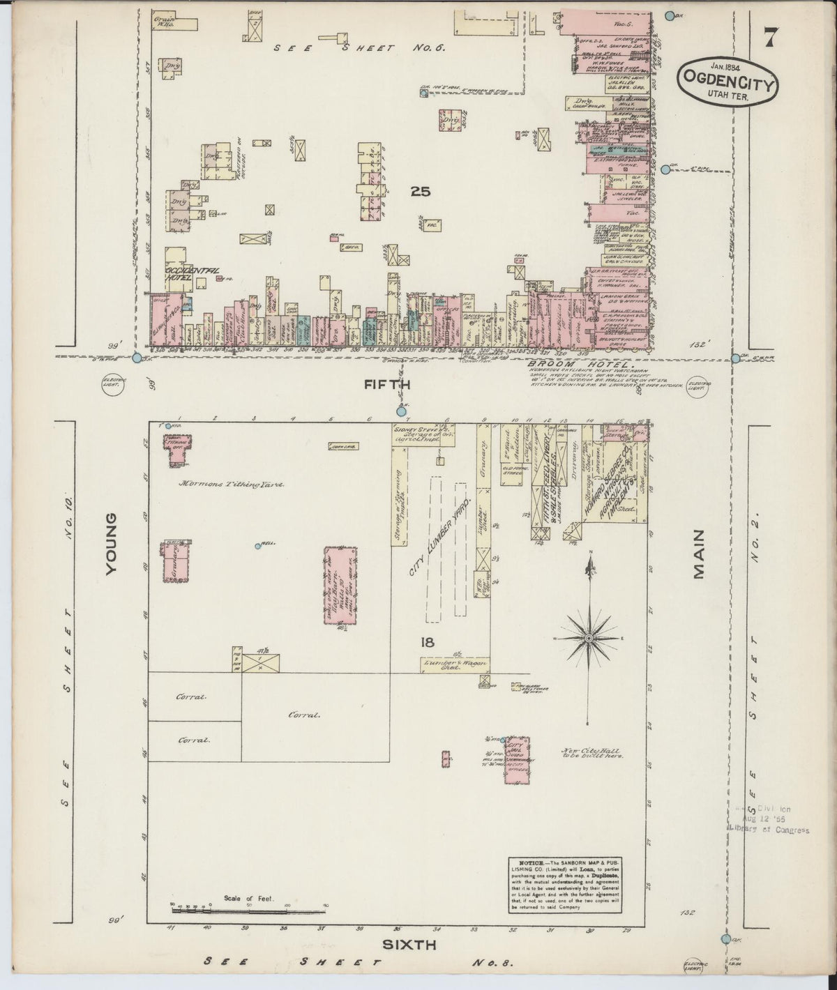 Sanborn Fire Insurance Map from Ogden, Weber County, Utah (1884), Sheet #0007 - Historic Sanborn Fire Insurance Map Print, vintage old map wall art, antique decor, genealogy gift, Utah Utah map