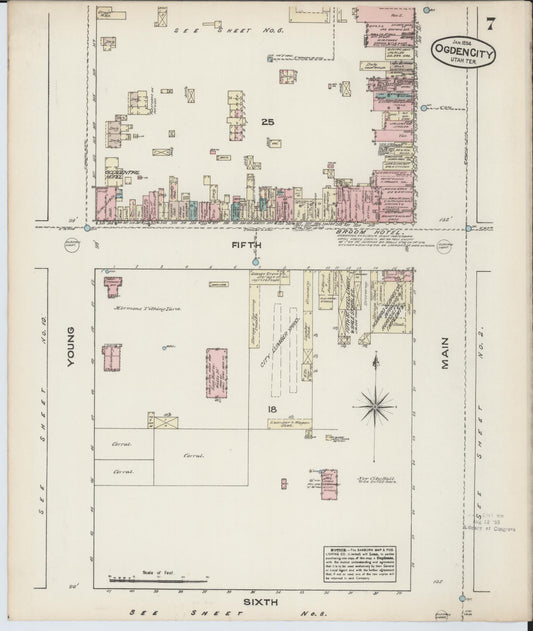 Sanborn Fire Insurance Map from Ogden, Weber County, Utah (1884), Sheet #0007 - Historic Sanborn Fire Insurance Map Print, vintage old map wall art, antique decor, genealogy gift, Utah Utah map