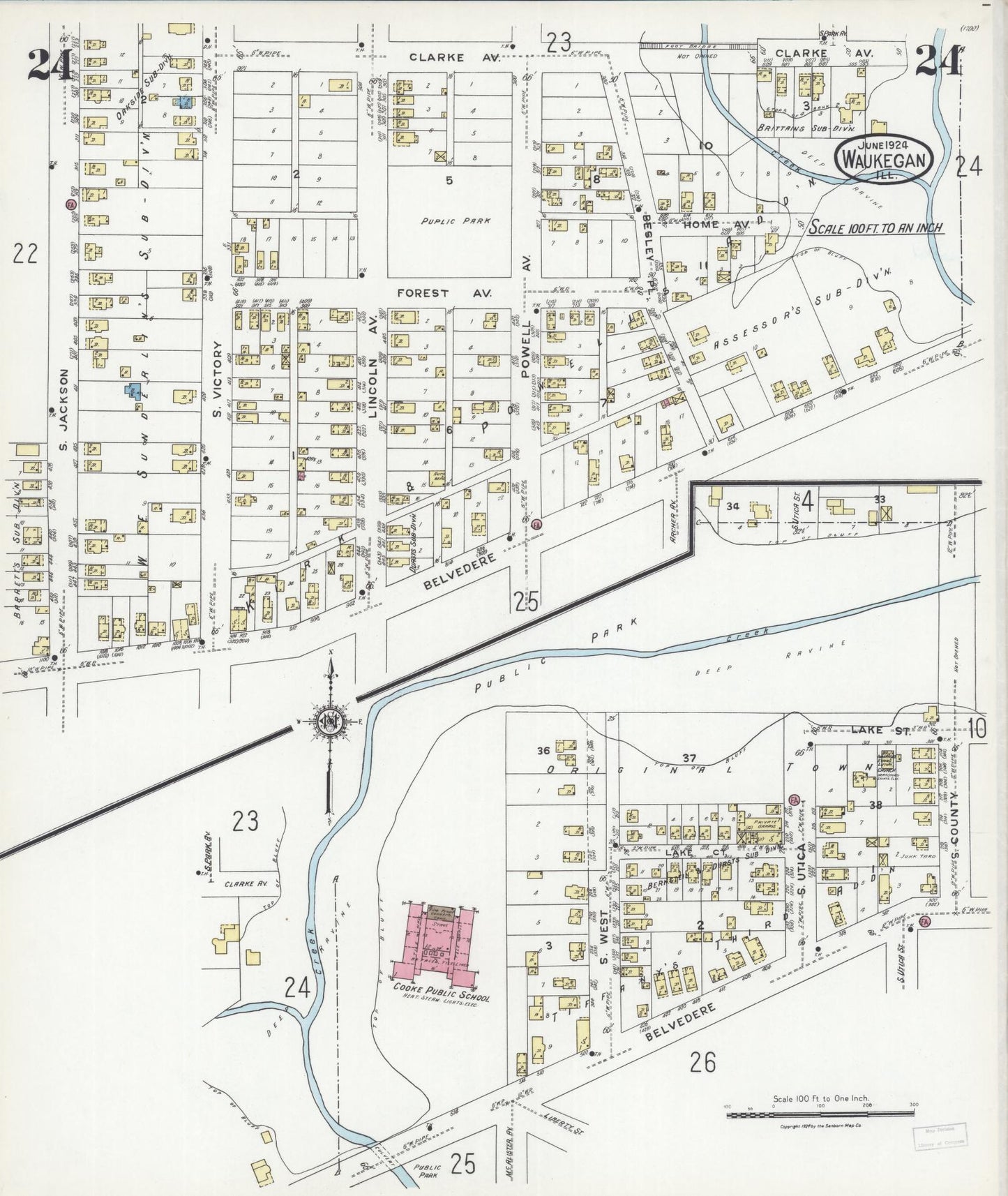 Sanborn Fire Insurance Map from Waukegan, Lake County, Illinois (1924), Sheet #0024 - Complete Map Set gallery image, historic Sanborn map, vintage wall art, Illinois Illinois