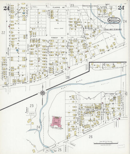 Sanborn Fire Insurance Map from Waukegan, Lake County, Illinois (1924), Sheet #0024 - Complete Map Set gallery image, historic Sanborn map, vintage wall art, Illinois Illinois