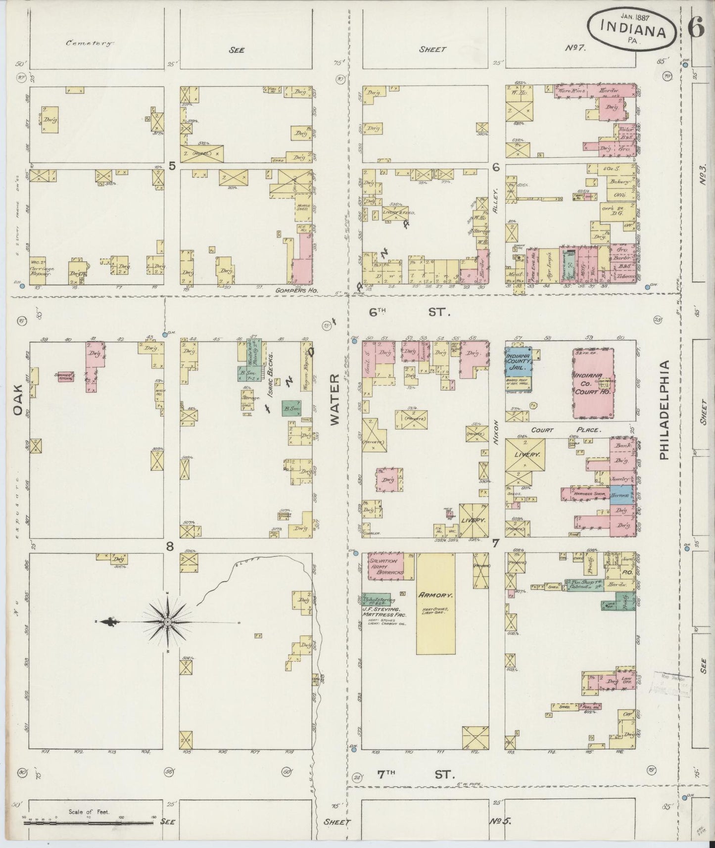 Sanborn Fire Insurance Map from Indiana, Indiana County, Pennsylvania (1887), Sheet #0006 - Complete Map Set gallery image, historic Sanborn map, vintage wall art, Sanborn Fire Insurance Map from Indiana Indiana