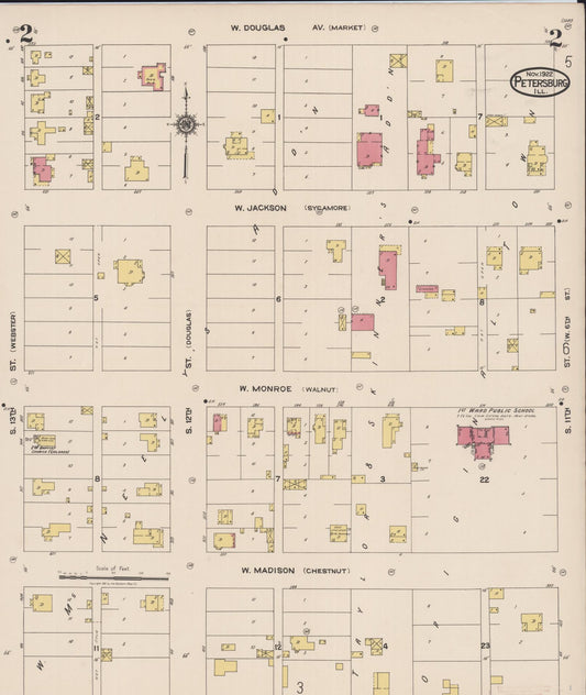 Sanborn Fire Insurance Map from Petersburg, Menard County, Illinois (1922), Sheet #0002 - Historic Sanborn Fire Insurance Map Print, vintage old map wall art, antique decor, genealogy gift, Illinois Illinois map