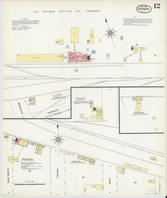 Sanborn Fire Insurance Map from Vernon, Wilbarger County, Texas (1907), Sheet #0012 - Historic Sanborn Fire Insurance Map Print, vintage old map wall art, antique decor, genealogy gift, Texas Texas map