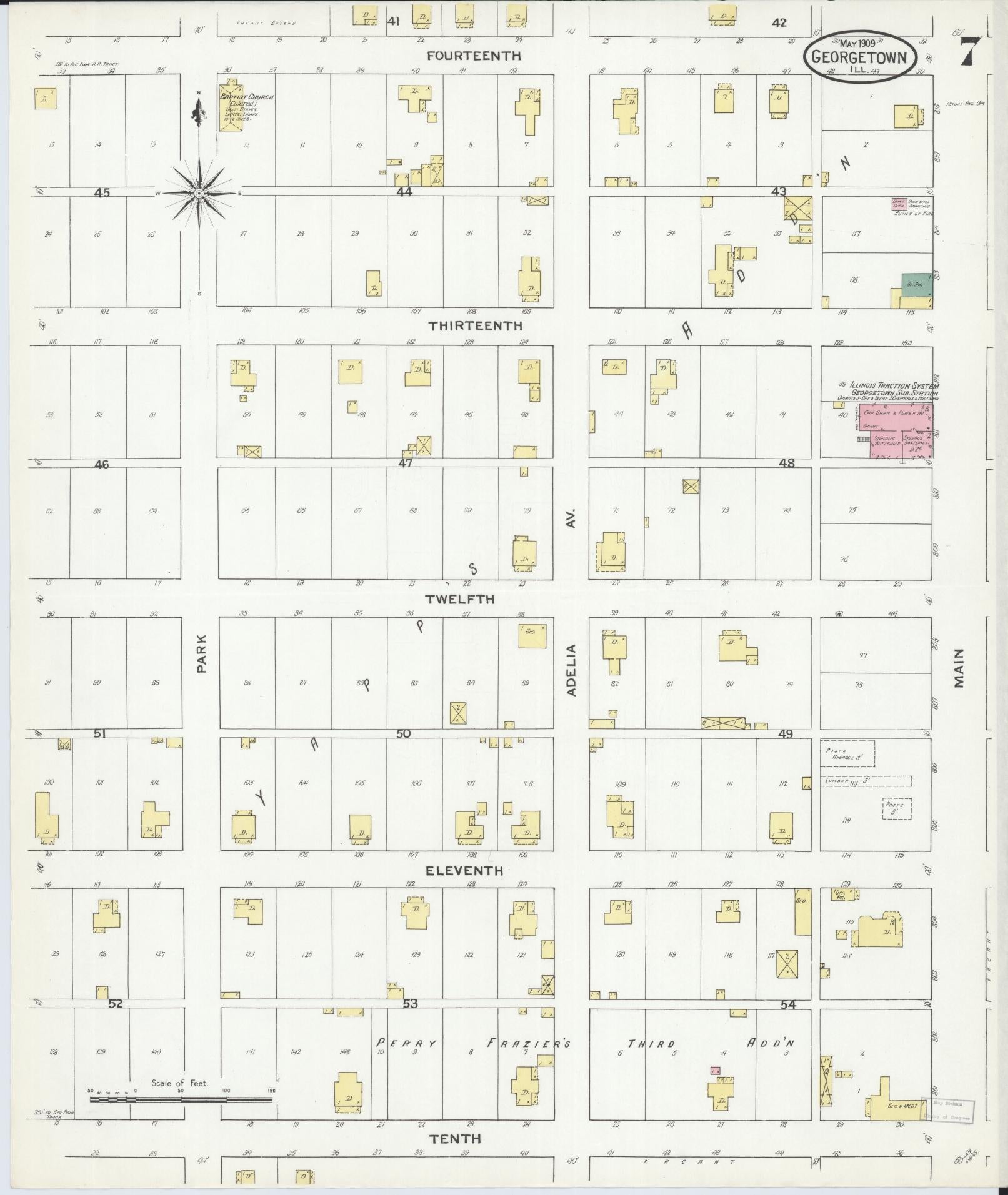 Sanborn Fire Insurance Map from Georgetown, Vermilion County, Illinois (1909), Sheet #0007 - Complete Map Set gallery image, historic Sanborn map, vintage wall art, Illinois Illinois