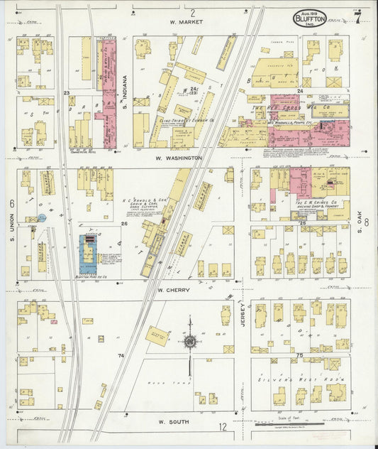Sanborn Fire Insurance Map from Bluffton, Wells County, Indiana (1919), Sheet #0007 - Historic Sanborn Fire Insurance Map Print, vintage old map wall art, antique decor, genealogy gift, Indiana Indiana map