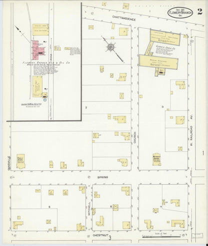 Sanborn Fire Insurance Map from Flowery Branch, Hall County, Georgia (1912), Sheet #0002 - Complete Map Set gallery image, historic Sanborn map, vintage wall art, Georgia Georgia