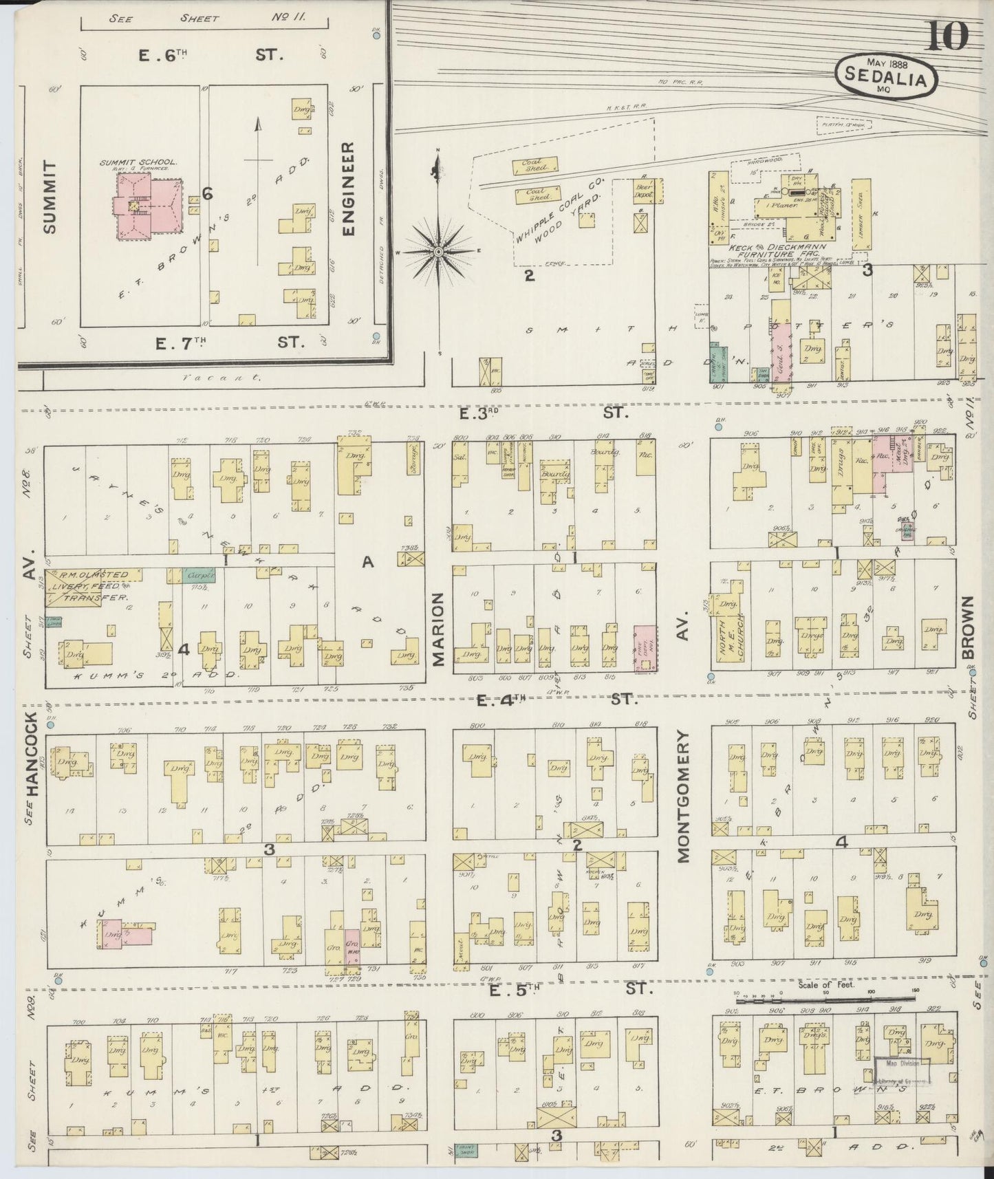 Sanborn Fire Insurance Map from Sedalia, Pettis County, Missouri (1888), Sheet #0010 - Complete Map Set gallery image, historic Sanborn map, vintage wall art, Missouri Missouri