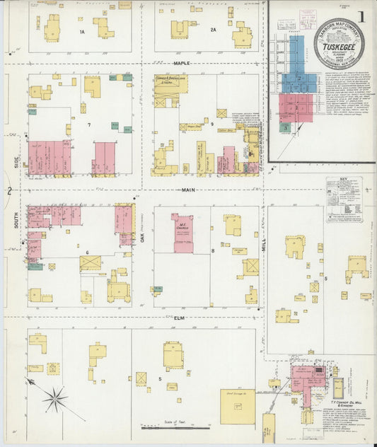 Sanborn Fire Insurance Map from Tuskegee, Macon County, Alabama (1903), Sheet #0001 - Historic Sanborn Fire Insurance Map Print, vintage old map wall art, antique decor, genealogy gift, Alabama Alabama map