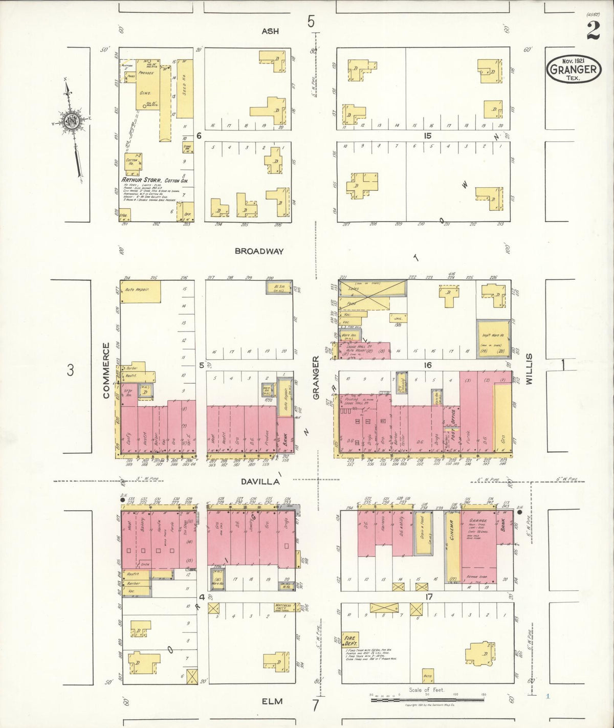 Sanborn Fire Insurance Map from Granger, Williamson County, Texas (1921), Sheet #0002 - Complete Map Set gallery image, historic Sanborn map, vintage wall art, Texas Texas