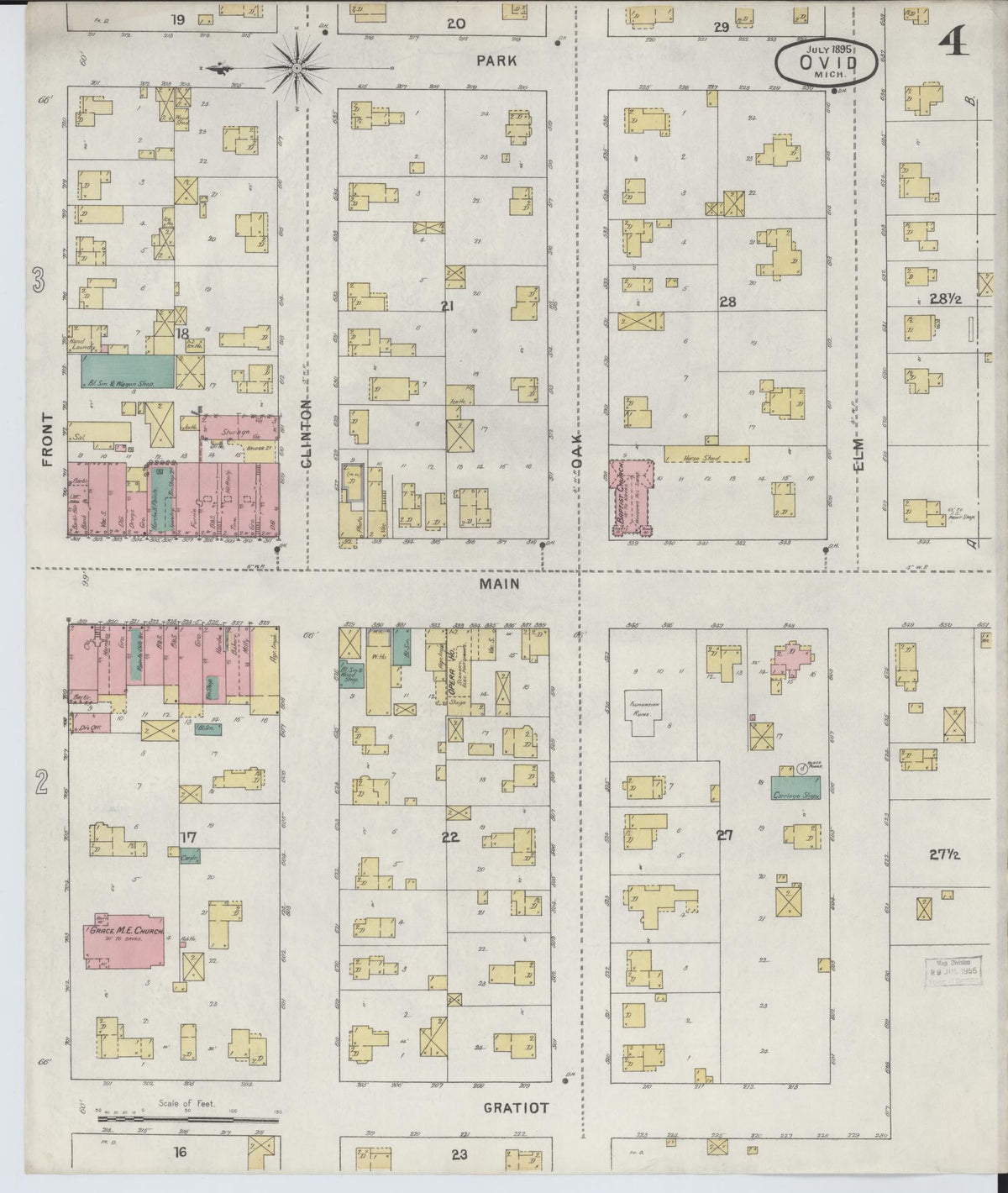 Sanborn Fire Insurance Map from Ovid, Clinton County, Michigan (1895), Sheet #0004 - Historic Sanborn Fire Insurance Map Print, vintage old map wall art, antique decor, genealogy gift, Michigan Michigan map
