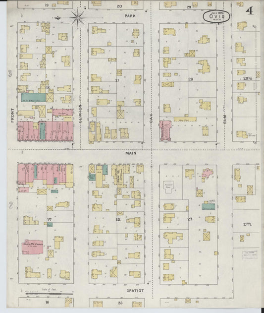 Sanborn Fire Insurance Map from Ovid, Clinton County, Michigan (1895), Sheet #0004 - Historic Sanborn Fire Insurance Map Print, vintage old map wall art, antique decor, genealogy gift, Michigan Michigan map