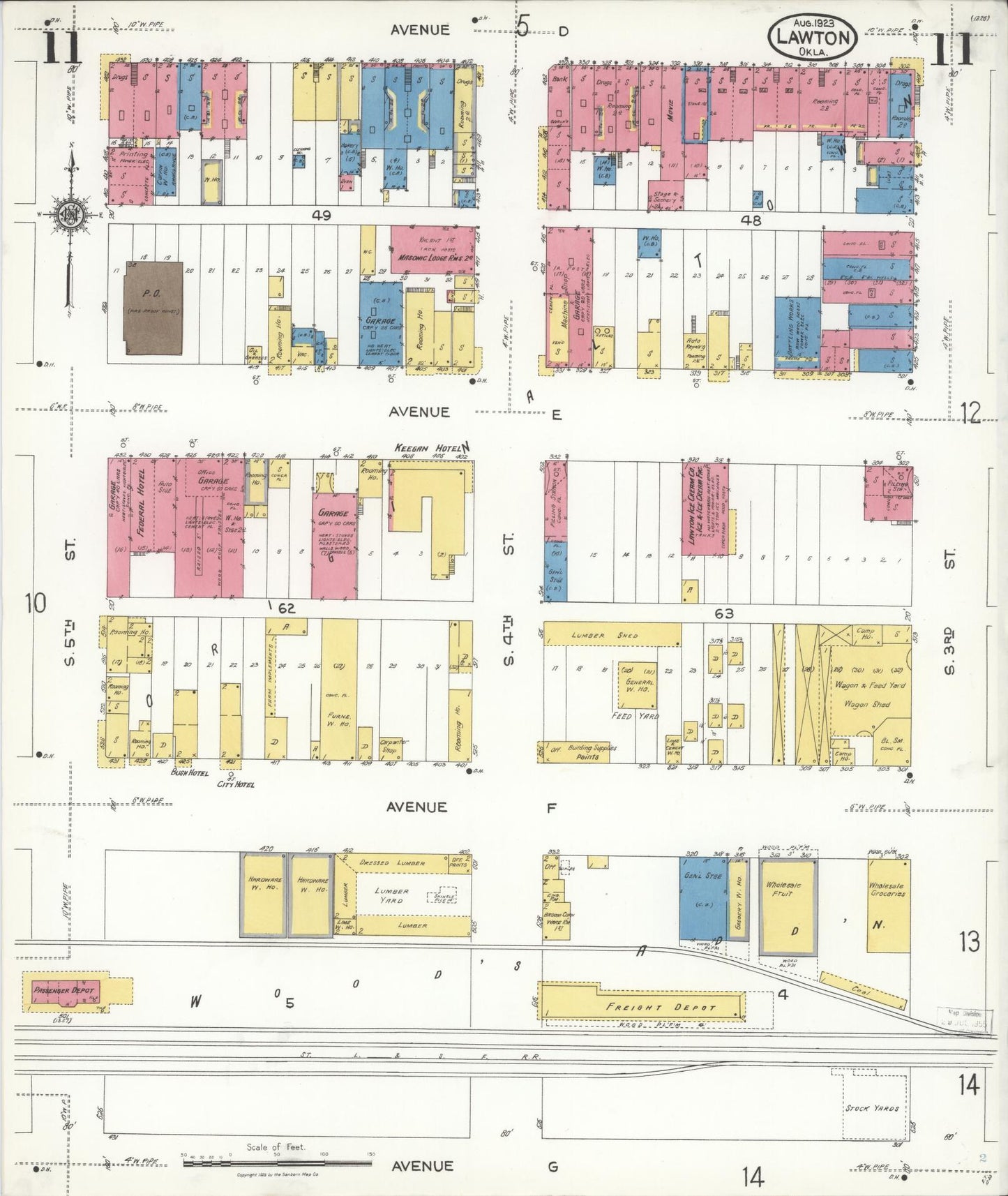 Sanborn Fire Insurance Map from Lawton, Comanche County, Oklahoma (1923), Sheet #0011 - Complete Map Set gallery image, historic Sanborn map, vintage wall art, Oklahoma Oklahoma