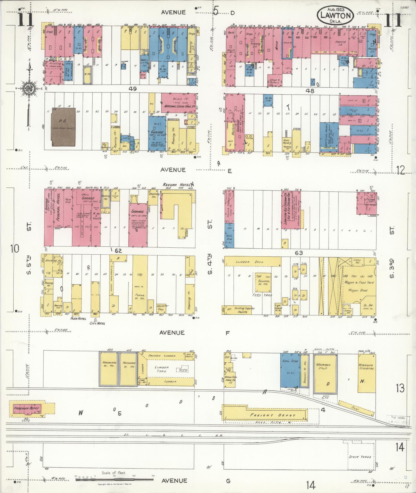 Sanborn Fire Insurance Map from Lawton, Comanche County, Oklahoma (1923), Sheet #0011 - Complete Map Set gallery image, historic Sanborn map, vintage wall art, Oklahoma Oklahoma