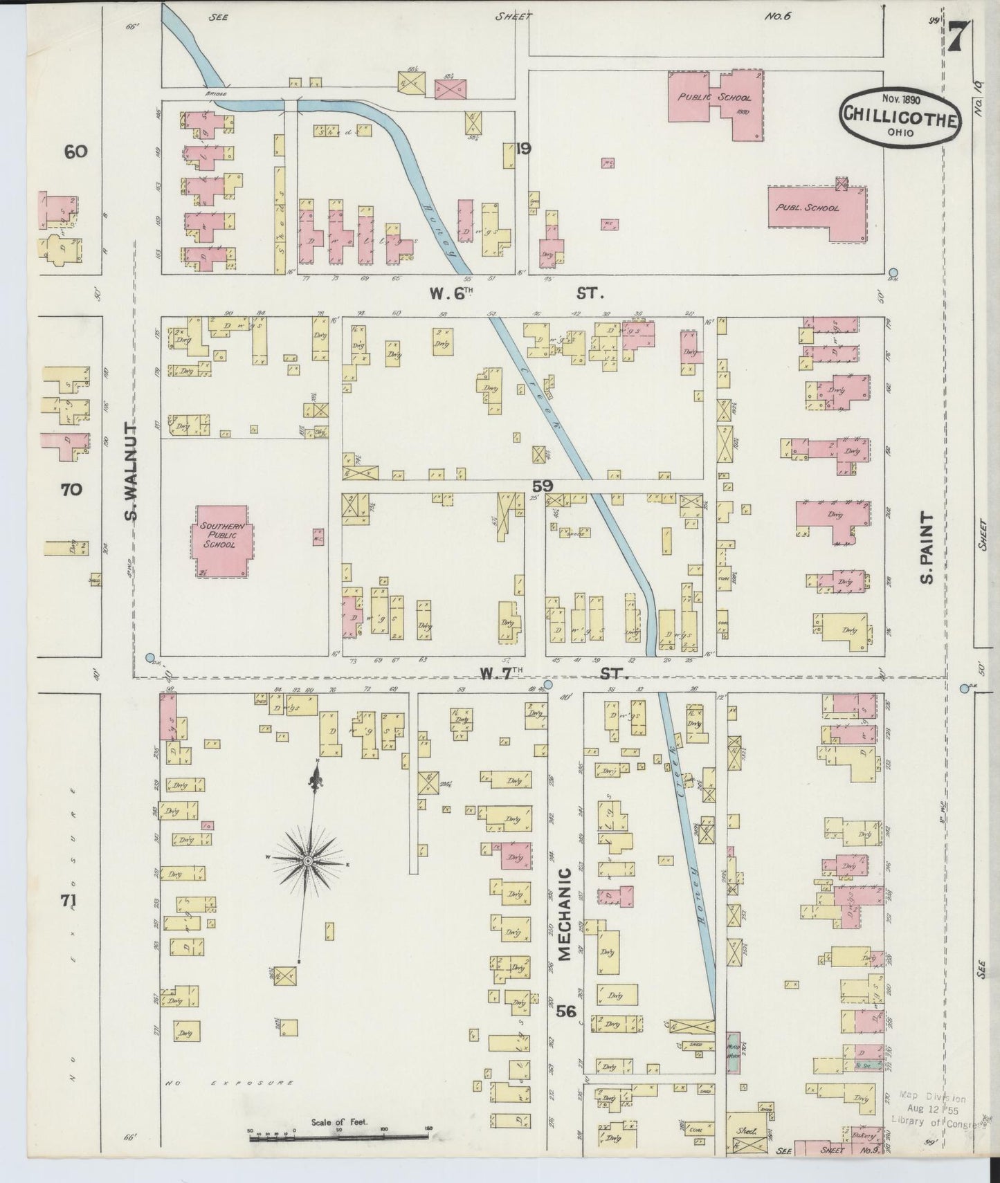 Sanborn Fire Insurance Map from Chillicothe, Ross County, Ohio (1890), Sheet #0007 - Complete Map Set gallery image, historic Sanborn map, vintage wall art, Ohio Ohio