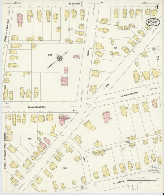 Sanborn Fire Insurance Map from Rome, Oneida County, New York (1909), Sheet #0004 - Historic Sanborn Fire Insurance Map Print, vintage old map wall art, antique decor, genealogy gift, New York New York map