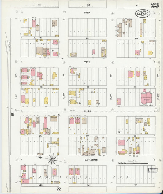 Sanborn Fire Insurance Map from El Paso, El Paso County, Texas (1900), Sheet #0023 - Historic Sanborn Fire Insurance Map Print, vintage old map wall art, antique decor, genealogy gift, Texas Texas map