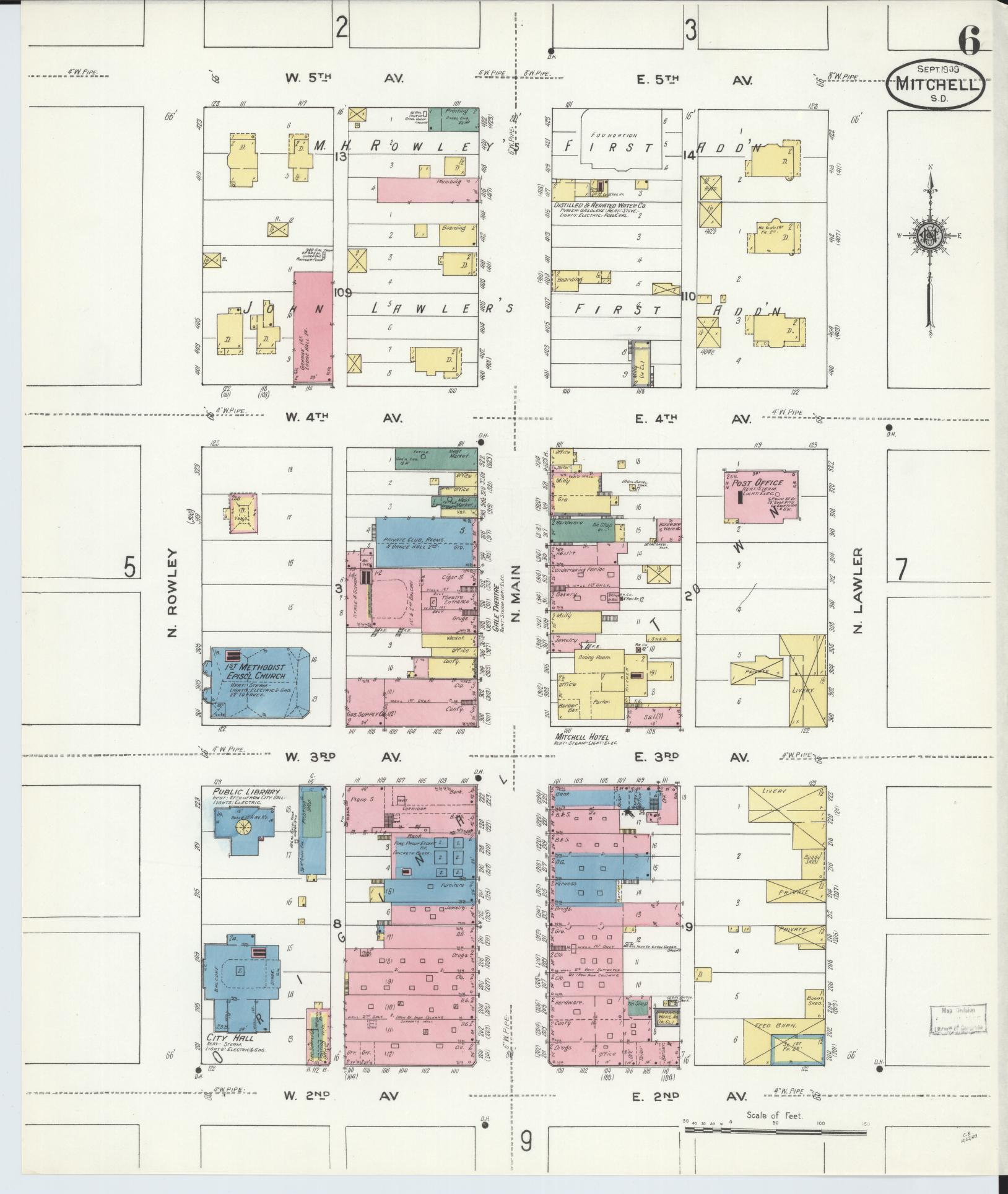 Sanborn Fire Insurance Map from Mitchell, Davison County, South Dakota (1909), Sheet #0006 - Complete Map Set gallery image, historic Sanborn map, vintage wall art, South Dakota South Dakota
