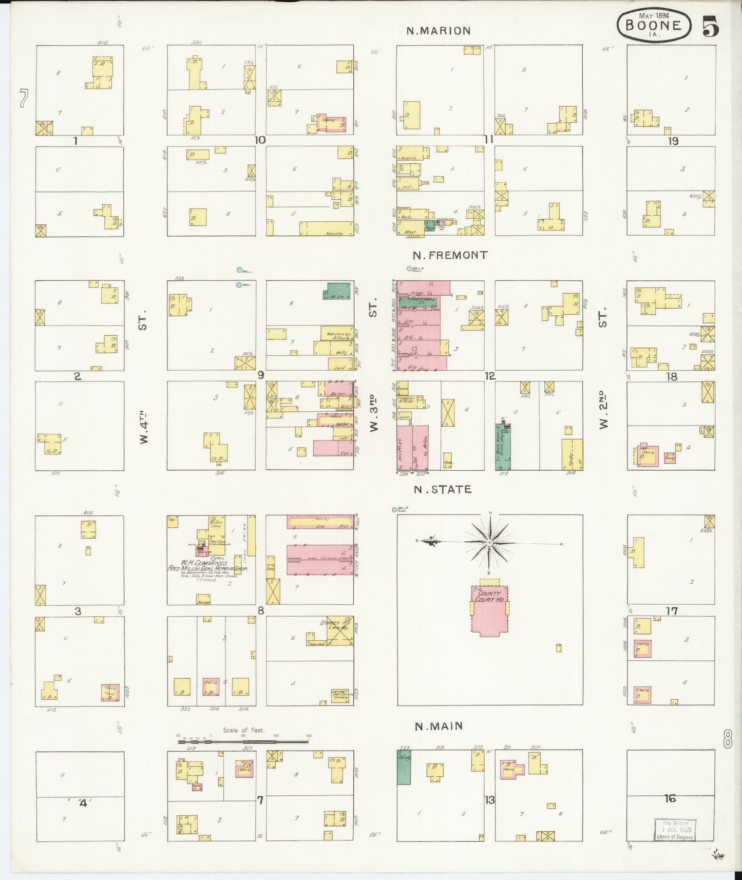 Sanborn Fire Insurance Map from Boone, Boone County, Iowa (1894), Sheet #0005 - Historic Sanborn Fire Insurance Map Print, vintage old map wall art