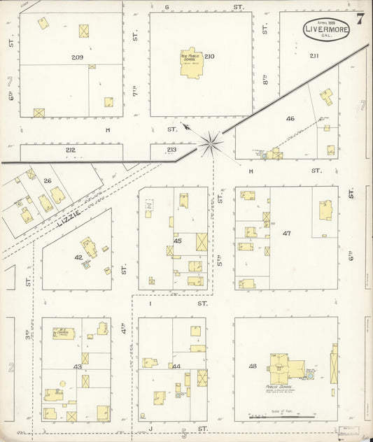 Sanborn Fire Insurance Map from Livermore, Alameda County, California (1893), Sheet #0007 - Historic Sanborn Fire Insurance Map Print, vintage old map wall art, antique decor, genealogy gift, California California map