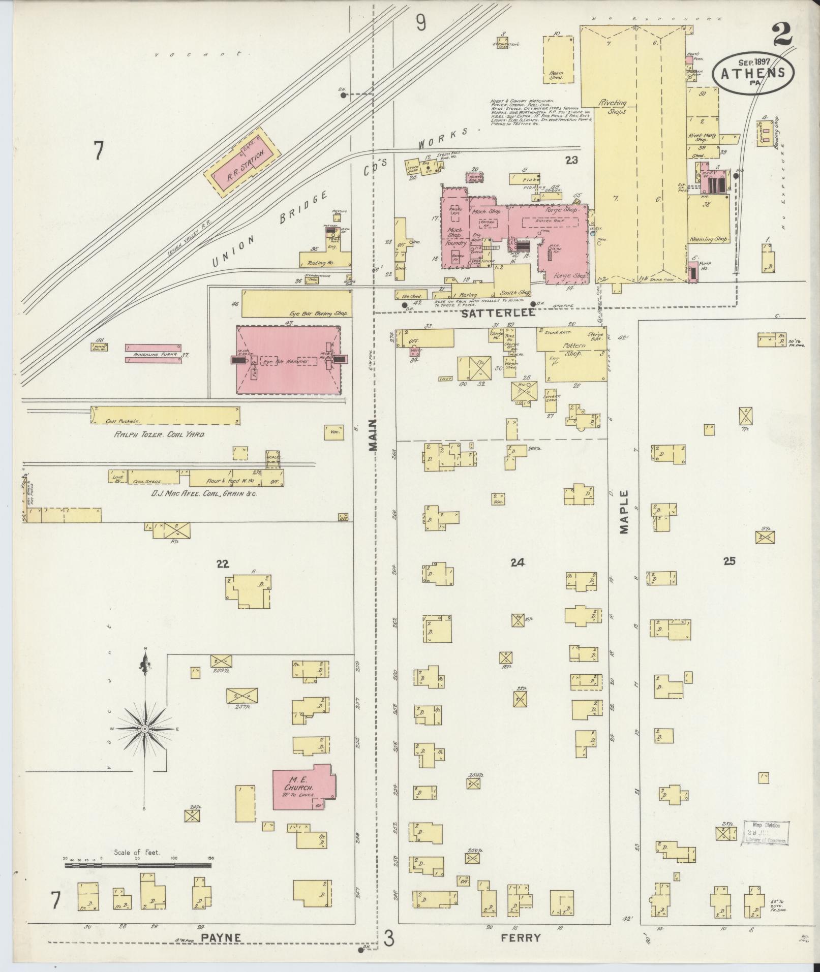 Sanborn Fire Insurance Map from Athens, Bradford County, Pennsylvania (1897), Sheet #0002 - Historic Sanborn Fire Insurance Map Print, vintage old map wall art, antique decor, genealogy gift, Pennsylvania Pennsylvania map