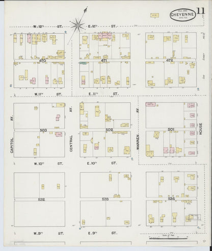Sanborn Fire Insurance Map from Cheyenne, Laramie County, Wyoming (1890), Sheet #0011 - Complete Map Set gallery image, historic Sanborn map, vintage wall art, Wyoming Wyoming