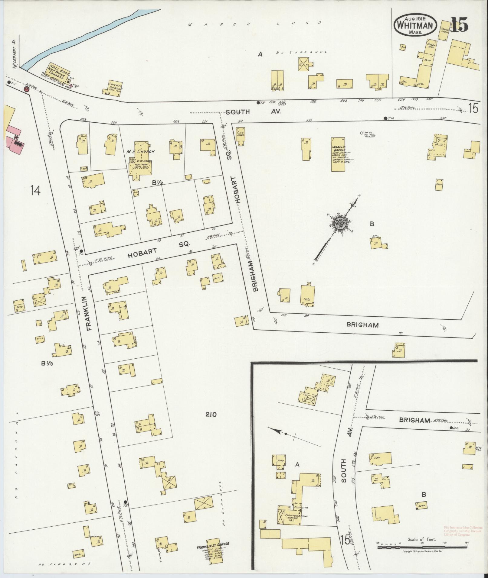 Sanborn Fire Insurance Map from Whitman, Plymouth County, Massachusetts (1919), Sheet #0015 - Complete Map Set gallery image, historic Sanborn map, vintage wall art, Massachusetts Massachusetts