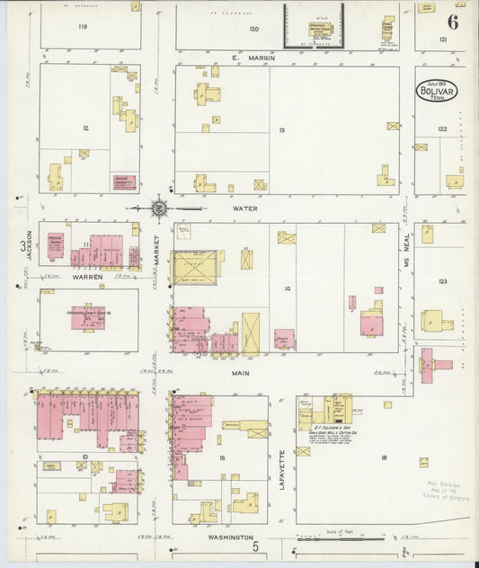 Sanborn Fire Insurance Map from Bolivar, Hardeman County, Tennessee (1913), Sheet #0006 - Historic Sanborn Fire Insurance Map Print, vintage old map wall art, antique decor, genealogy gift, Tennessee Tennessee map