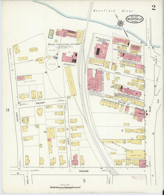 Sanborn Fire Insurance Map from Westfield, Hampden County, Massachusetts (1917), Sheet #0002 - Historic Sanborn Fire Insurance Map Print, vintage old map wall art, antique decor, genealogy gift, Massachusetts Massachusetts map
