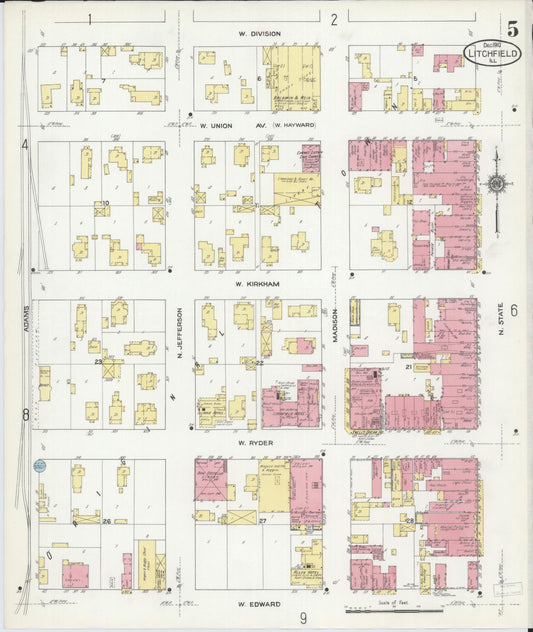 Sanborn Fire Insurance Map from Litchfield, Montgomery County, Illinois (1910), Sheet #0005 - Historic Sanborn Fire Insurance Map Print, vintage old map wall art, antique decor, genealogy gift, Illinois Illinois map