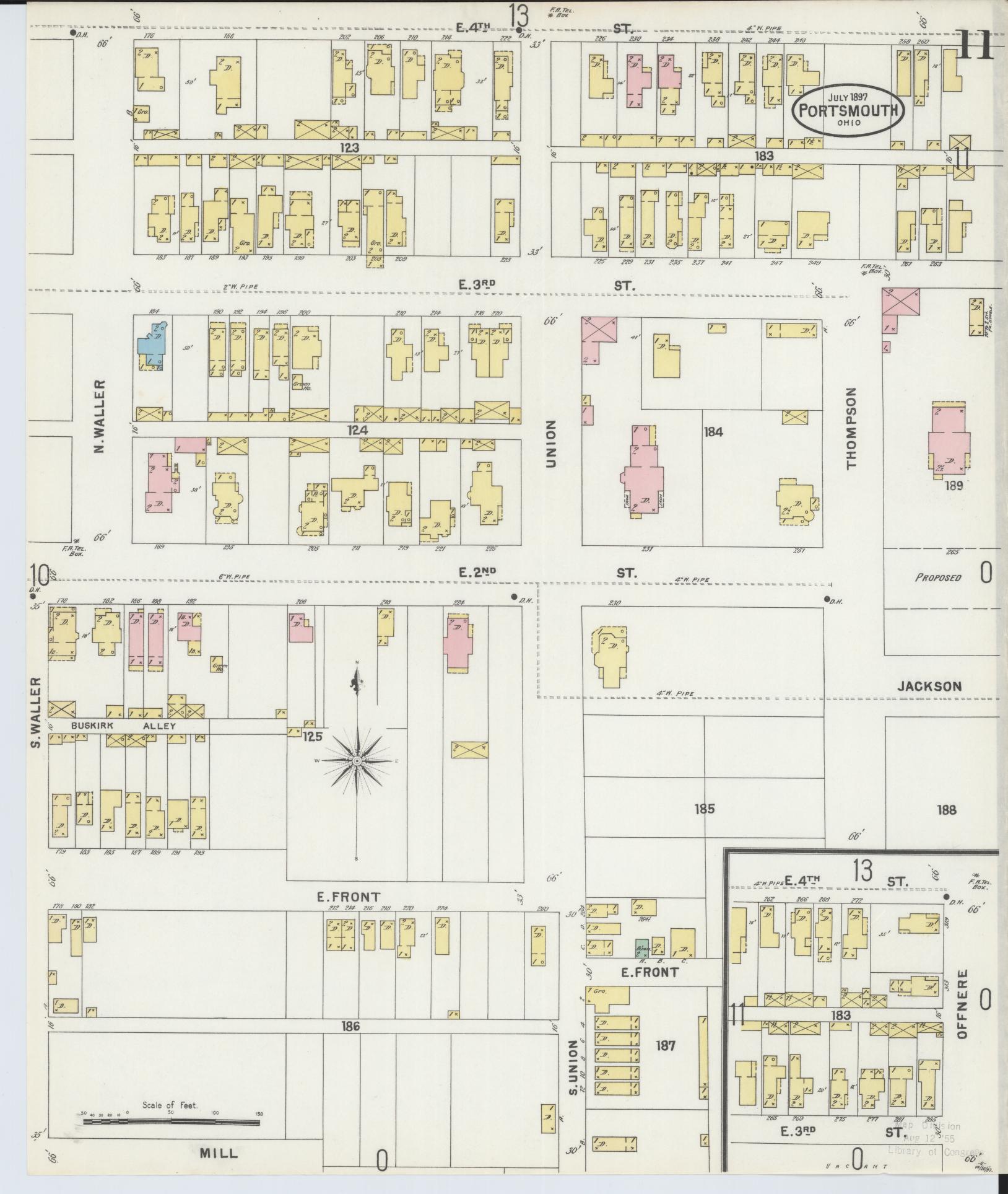 Sanborn Fire Insurance Map from Portsmouth, Scioto County, Ohio (1897), Sheet #0011 - Historic Sanborn Fire Insurance Map Print, vintage old map wall art, antique decor, genealogy gift, Ohio Ohio map