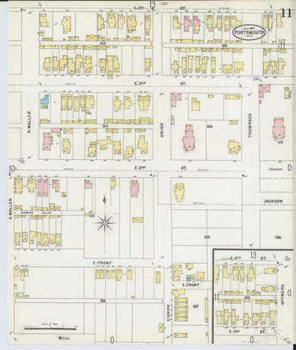 Sanborn Fire Insurance Map from Portsmouth, Scioto County, Ohio (1897), Sheet #0011 - Historic Sanborn Fire Insurance Map Print, vintage old map wall art, antique decor, genealogy gift, Ohio Ohio map
