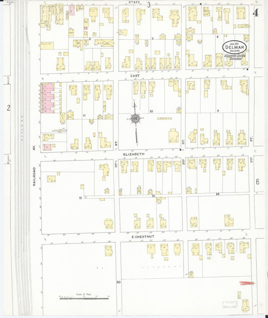 Sanborn Fire Insurance Map from Delmar, Sussex County, Del., And Wicomico County, MD, Delaware (1911), Sheet #0004 - Historic Sanborn Fire Insurance Map Print, vintage old map wall art, antique decor, genealogy gift, Delaware Delaware map