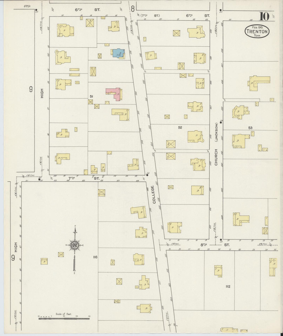 Sanborn Fire Insurance Map from Trenton, Gibson County, Tennessee (1915), Sheet #0010 - Complete Map Set gallery image, historic Sanborn map, vintage wall art, Tennessee Tennessee