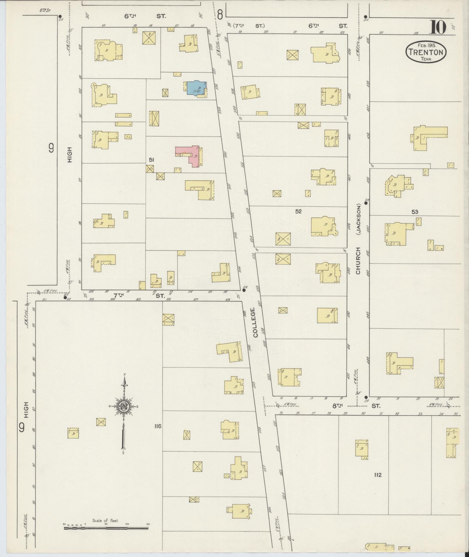 Sanborn Fire Insurance Map from Trenton, Gibson County, Tennessee (1915), Sheet #0010 - Complete Map Set gallery image, historic Sanborn map, vintage wall art, Tennessee Tennessee