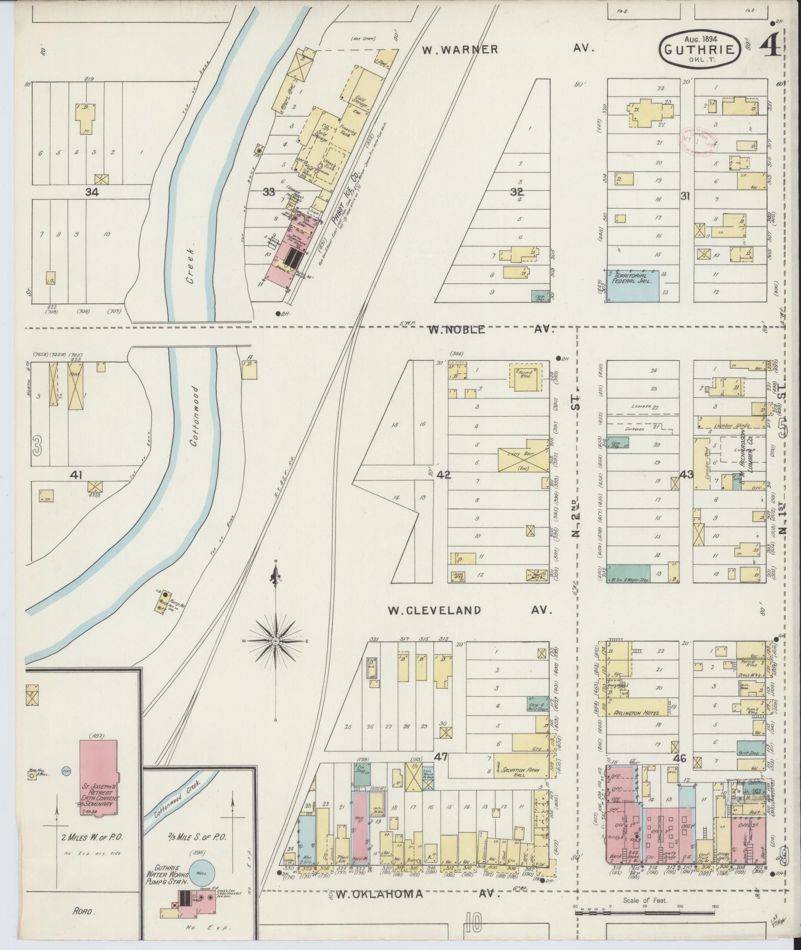 Sanborn Fire Insurance Map from Guthrie, Logan County, Oklahoma (1894), Sheet #0004 - Historic Sanborn Fire Insurance Map Print, vintage old map wall art, antique decor, genealogy gift, Oklahoma Oklahoma map
