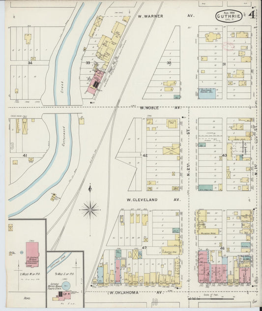 Sanborn Fire Insurance Map from Guthrie, Logan County, Oklahoma (1894), Sheet #0004 - Historic Sanborn Fire Insurance Map Print, vintage old map wall art, antique decor, genealogy gift, Oklahoma Oklahoma map