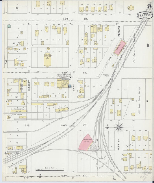 Sanborn Fire Insurance Map from Beatrice, Gage County, Nebraska (1896), Sheet #0009 - Historic Sanborn Fire Insurance Map Print, vintage old map wall art, antique decor, genealogy gift, Nebraska Nebraska map