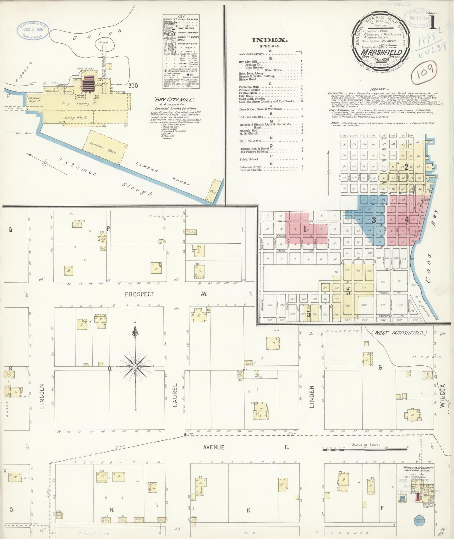 Sanborn Fire Insurance Map from Marshfield, Coos County, Oregon (1898), Sheet #0001 - Complete Map Set gallery image, historic Sanborn map, vintage wall art, Oregon Oregon