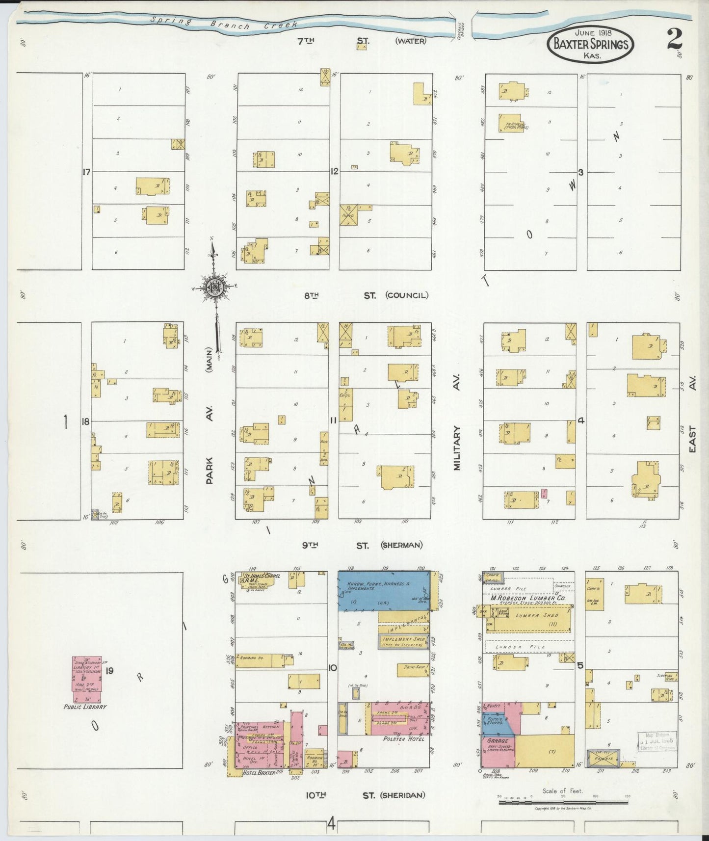 Sanborn Fire Insurance Map from Baxter Springs, Cherokee County, Kansas (1918), Sheet #0002 - Complete Map Set gallery image, historic Sanborn map, vintage wall art, Kansas Kansas