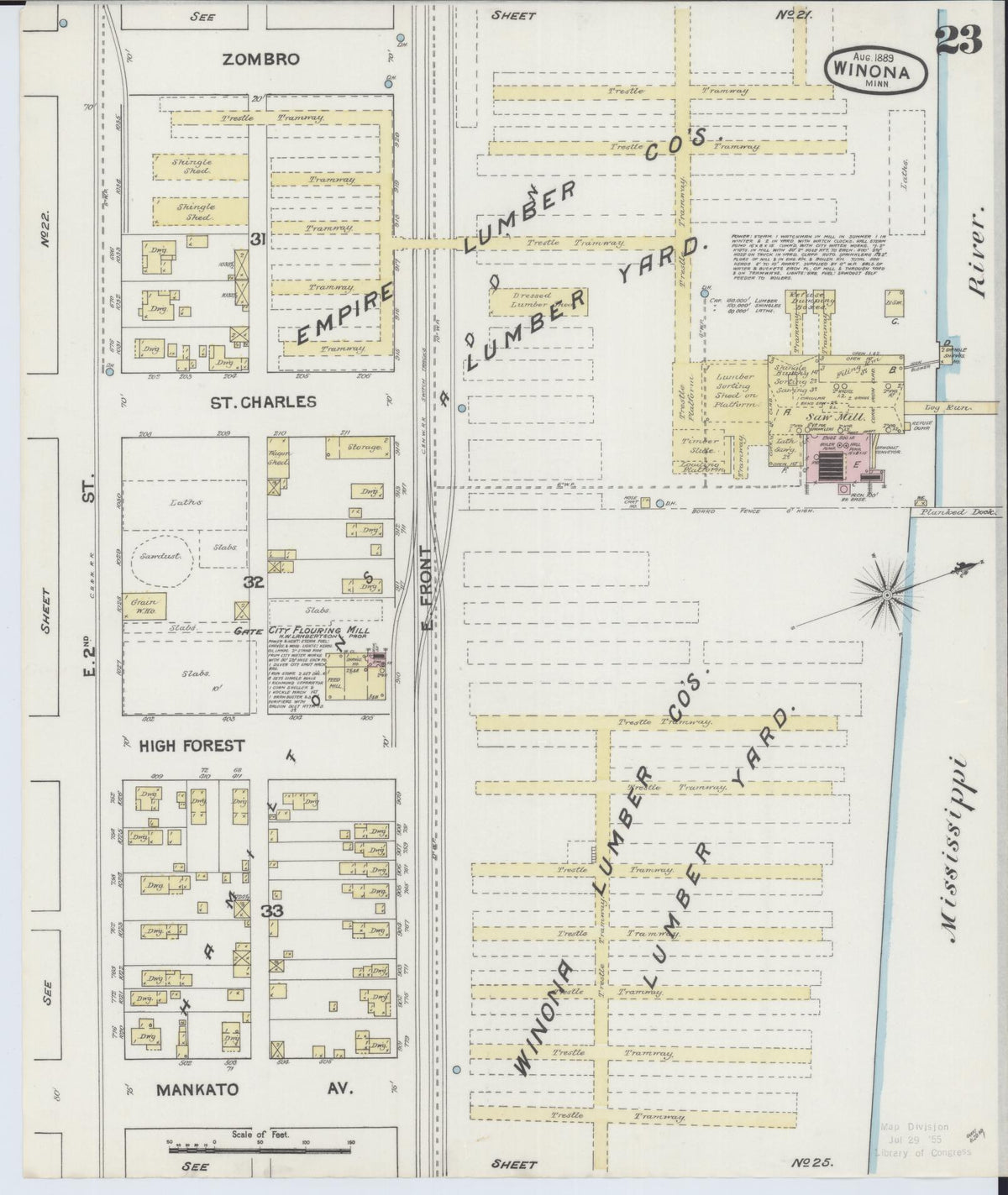 Sanborn Fire Insurance Map from Winona, Winona County, Minnesota (1889), Sheet #0023 - Historic Sanborn Fire Insurance Map Print, vintage old map wall art, antique decor, genealogy gift, Minnesota Minnesota map