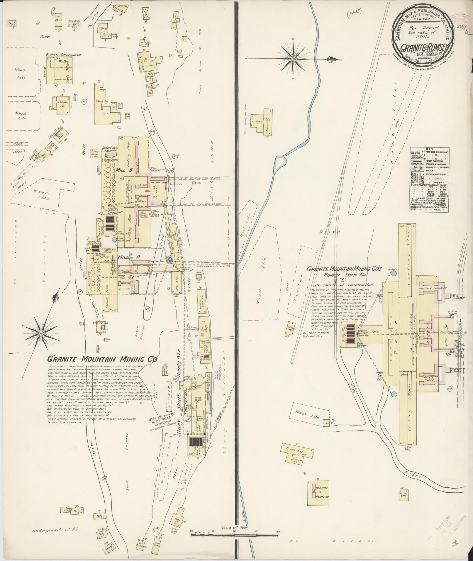 Sanborn Fire Insurance Map from Granite, Deer Lodge County, Montana (1889), Sheet #0001 - Historic Sanborn Fire Insurance Map Print, vintage old map wall art, antique decor, genealogy gift, Montana Montana map