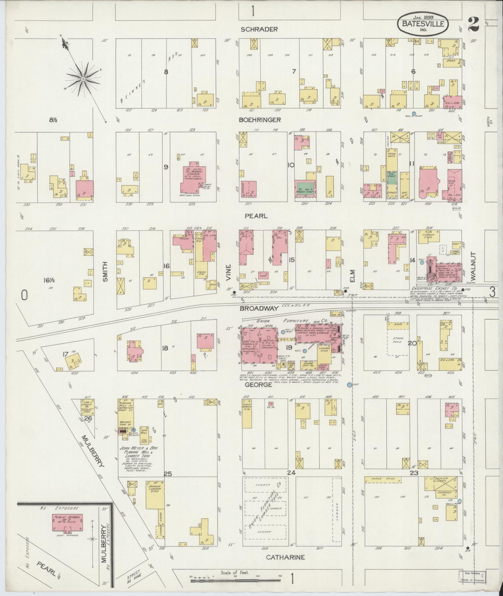 Sanborn Fire Insurance Map from Batesville, Ripley County, Indiana (1899), Sheet #0002 - Complete Map Set gallery image, historic Sanborn map, vintage wall art, Indiana Indiana