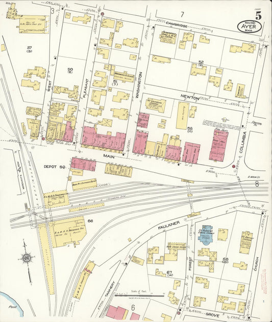 Sanborn Fire Insurance Map from Ayer, Middlesex County, Massachusetts (1921), Sheet #0005 - Historic Sanborn Fire Insurance Map Print, vintage old map wall art, antique decor, genealogy gift, Massachusetts Massachusetts map