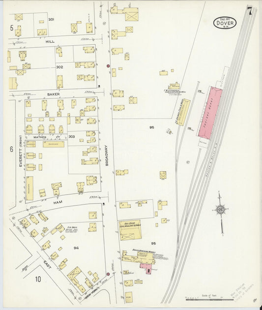 Sanborn Fire Insurance Map from Dover, Strafford County, New Hampshire (1912), Sheet #0007 - Historic Sanborn Fire Insurance Map Print, vintage old map wall art, antique decor, genealogy gift, New Hampshire New Hampshire map