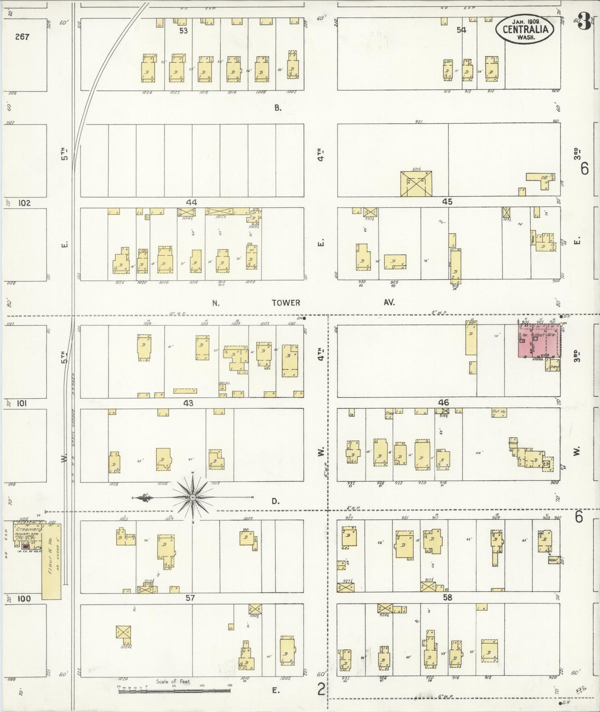 Sanborn Fire Insurance Map from Centralia, Lewis County, Washington (1909), Sheet #0003 - Historic Sanborn Fire Insurance Map Print, vintage old map wall art, antique decor, genealogy gift, Washington Washington map